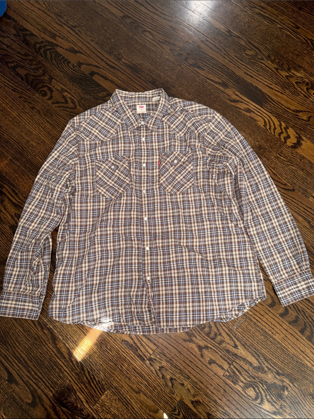 Levi's Plaid Western Pearl Snap Shirt Mens XXL Brown Blue Long Sleeve